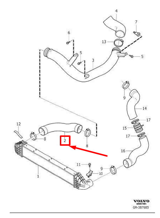 Volvo S60 Mk2 Ladeluftkühlerschlauch rechts 31370488 neues echtes  