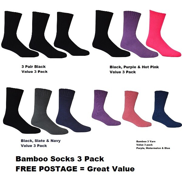 Socks Bamboo Textiles 3 Yarn 3 pair Value Pack Thick Work + FREE Tracked Au Post-image