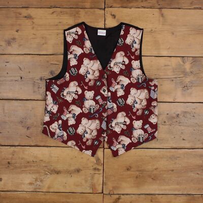 Vintage Bobbie Brooks Gobelin Weste L 90er Teddybär Weste rot
