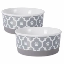 Set Of 2 Bone Dry™ Ceramics 4 Inch Pet  Bowl, Non-Slip Bottom, Grey