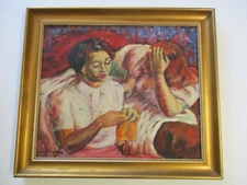 GLYN COLLINS OIL PAINTING ANTIQUE EXHIBITED PRETTY WOMAN WOMEN MODEL WPA OAKLAND