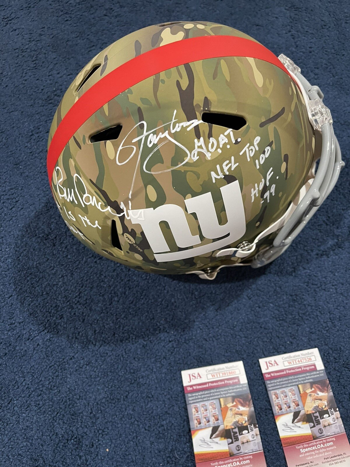 Lawrence Taylor- Autographed Signed + Bill Parcells Giants Helmet JSA Both Goat Inscription 