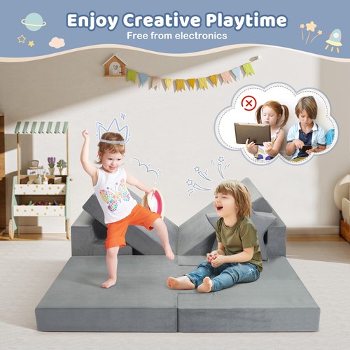 9Pcs Modular Kids Play Couch, Child Sectional Sofa, Fortplay Bedroom Playhouse - Picture 9 of 12