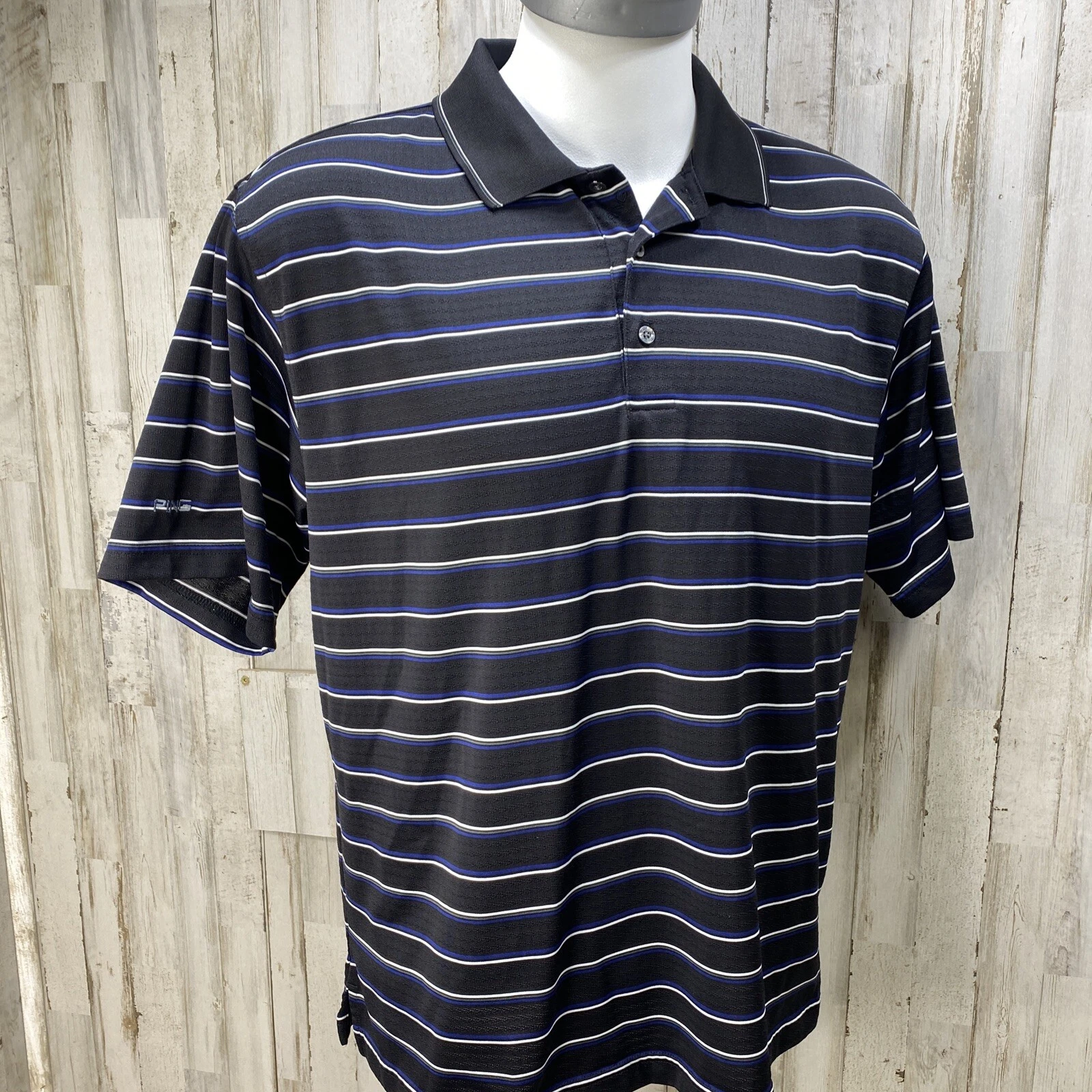 Ping Men's Size XL Golf Polo Shirt Black Polo Stripped Short Sleeve P8