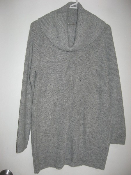 NONI B GREY LONG SLEEVE COWL NECK JUMPER WITH DIAMOND PATTERNED FRONT SIZE L