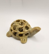 Hand Carved Open Work Stone  Baby Turtle inside 2.75"