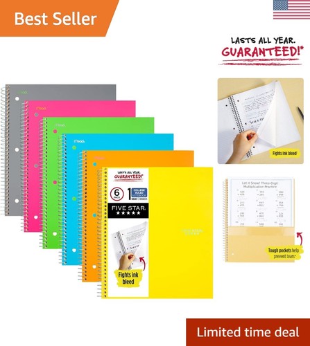 Complete 6-Pack Spiral Notebooks - 11 x 8.5 inch, College Ruled, Assorted Colors