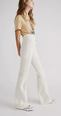 NWT $98 Sz 30 We The Free People Jayde Cord Flare Jeans High Rise Stretch  White | eBay