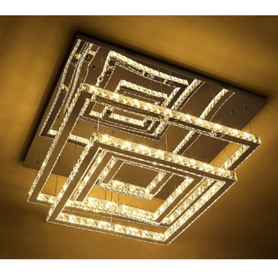 LED Square K9 Crystal Chrome Lamp Large Stair Chandelier Light Living Room Hotel