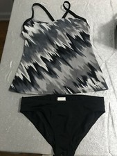 Nike 2 Peice Womens Swimsuit Tankini/Bikini Set Black Gray Size S Bra