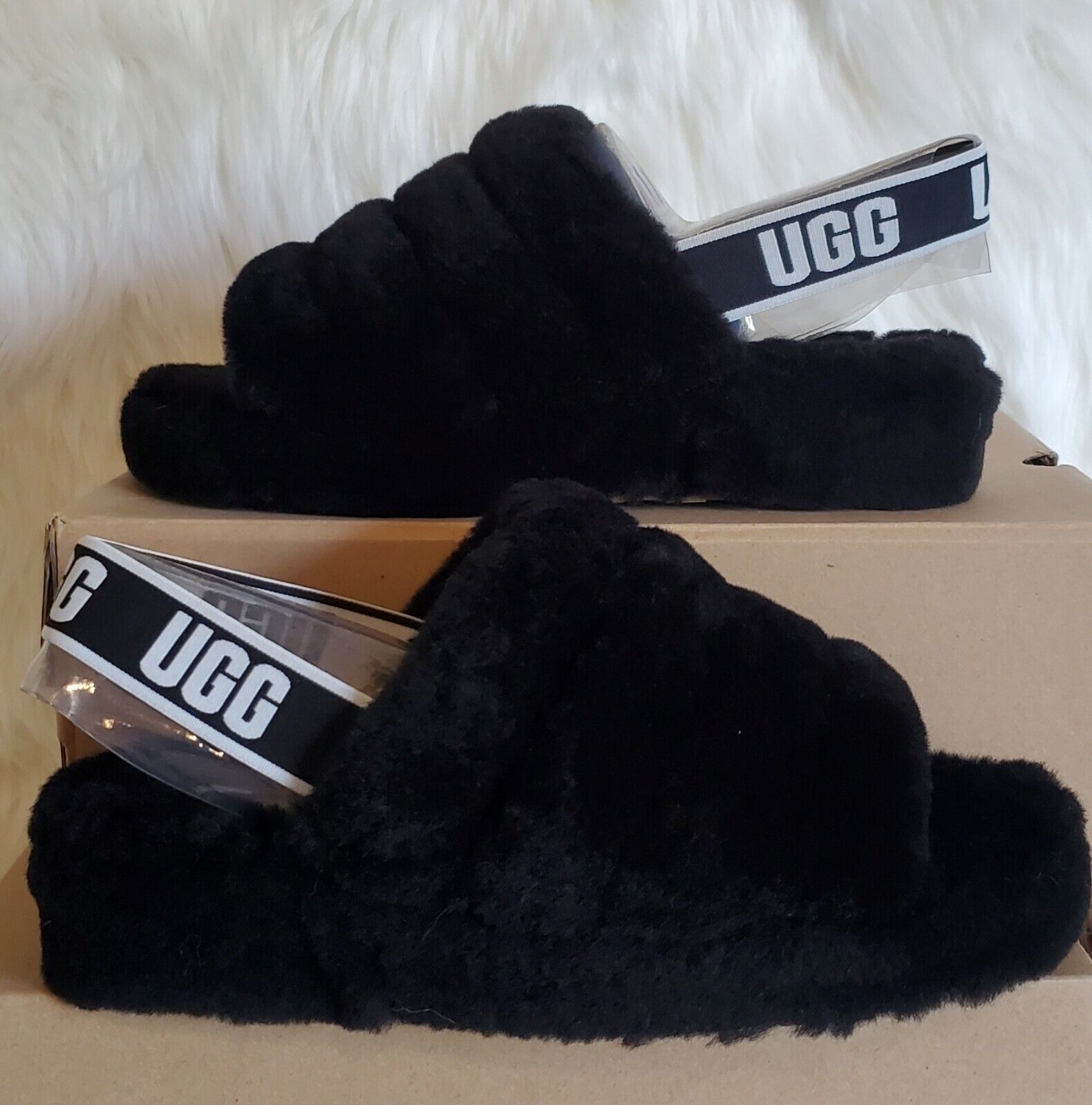 Doktor i filosofi hjul Frigøre UGG FLUFF YEAH SLIDE BLACK SHEEPSKIN SLINGBACK WOMEN&#039;S SLIPPERS  WOMEN&#039;S SIZE 8 | eBay