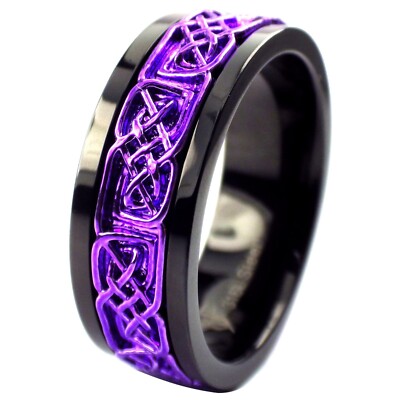 Purple Norse Viking Spinner Ring Black Stainless Steel Celtic Anti Anxiety Band