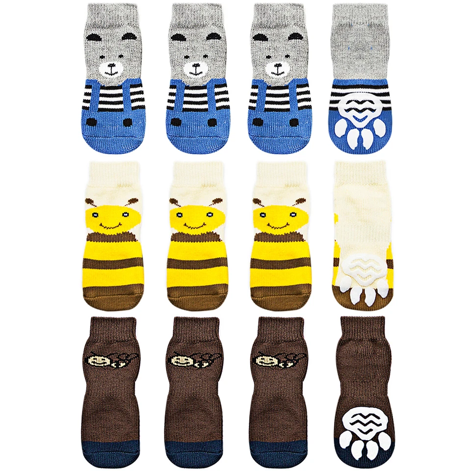 Calcetines antideslizantes de punto para perro gato protector de patas de mascota con refuerzo de goma 4 un. Foto 2 de 4