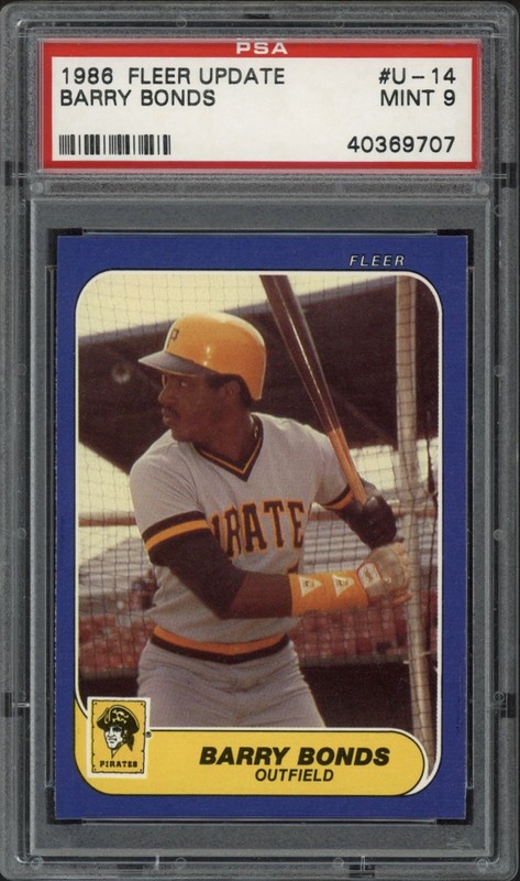 1986 Fleer Update Barry Bonds Rookie RC #U-14 PSA 9 Mint Pittsburgh Pirates