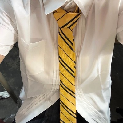 Yellow Black Striped Skinny Tie Preppy School Uniform Necktie Unisex