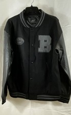 Hyperspeed Men's Black Wool Blend Varsity Letterman Jacket Faux Leather Sz XL