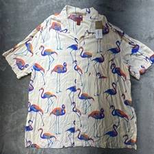 New Arizona Jeans The Foundry Viscose Short Sleeve 3XLT Button Up Flamingo NWT