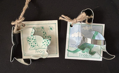 Ann Clark 2 Steel Cookie Cutters ~ Frog and Dinosaur w/ Recipe Cards~ NEW