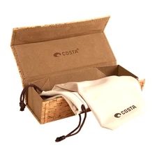 Costa Del Mar Brown Tan Wood Flip Cork Sunglasses Case With Sticker & Soft Case