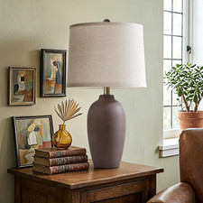 25" Rustic Ceramic Table Lamp with Linen Shade for Bedroom or Living Room