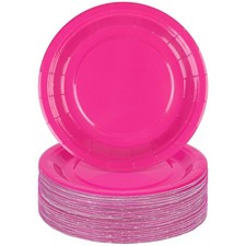 72 Pieces Hot Pink Paper Plates 7 Inch Bulk Paper Plates Disposable Round Des...
