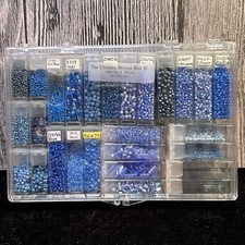 Blue Colored Seed  Regular beads in storage containers Mixed Styles  Sizes