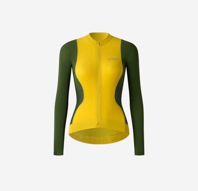 Jelenew Womens Long Sleeve Hourglass jersey, size XS, green and yellow color