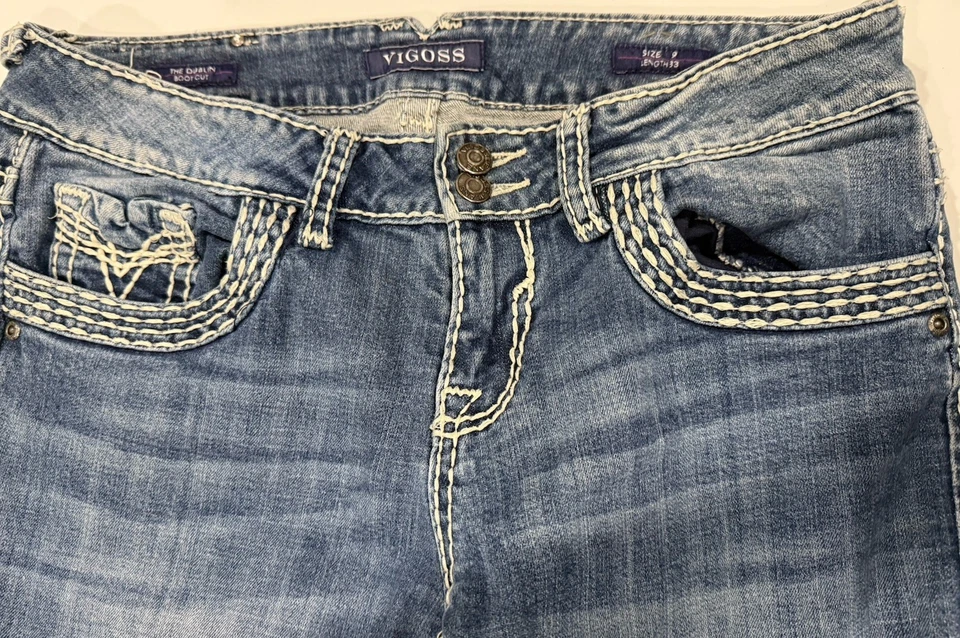 Vigoss Jeans Womens 9 The Dublin Boot Cut Contrast Stitch Distressed Denim - Image 3 of 4