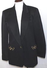 Alfred Dunner Black Blazer Women's sz 8 Gold Embroidery on Pockets