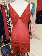 Red Lace Night Slip With Gold Detailing Size M dium