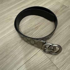 GUCCI Gg Canvas Black Leather Reversible Marmont