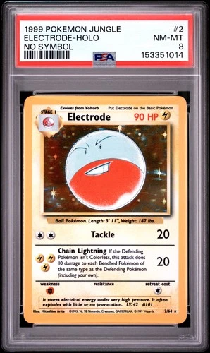 1999 POKEMON JUNGLE NO SYMBOL #2 ELECTRODE-HOLO PSA 8