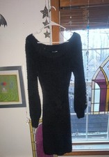 Fashion Nova gothic Black Knit Sweater Dress Long Sleeve Scoop Neck Short M y2k