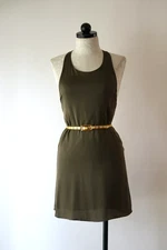 Alice + Olivia Olive Army Green Silk Racerback Slip On Tunic Mini Dress Women XS