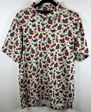 William Murray Golf Polo Shirt M White Red Turkey Thanksgiving Holidays Floral