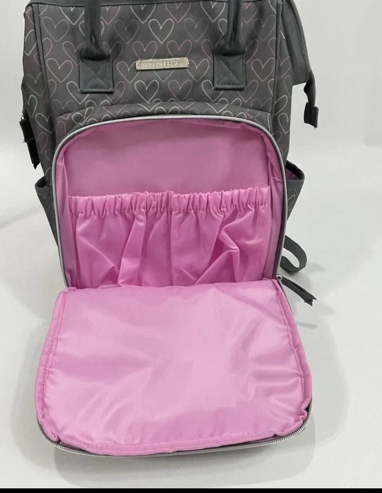 Diaper Bag Backpack Bananafish Gray & Pink - Hearts - Polyester - Image 3 of 4