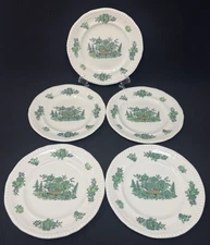 5 Vintage Copeland Spode Green Basket Plates 6 1/2"