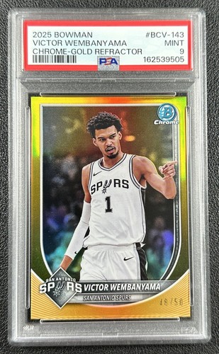 VICTOR WEMBANYAMA PSA 9 2025-26 BOWMAN CHROME #BCV-143 GOLD REFRACTOR 48/50