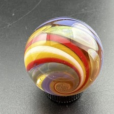 Contemporary Handmade Art Glass Marble 1.02" Abstract Surface Swirl, Clear Core