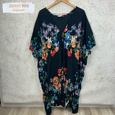 Johnny Was California Womens Boho Chic Black Rayon Floral Light Kaftan Robe L/XL