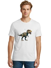 T-Rex-Robot-1 Mens Graphic Tee, 100% Cotton, Casual Summer Wear