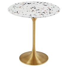 Modway Lippa 20" Round Modern Terrrazzo & Metal Side Table in White/Gold