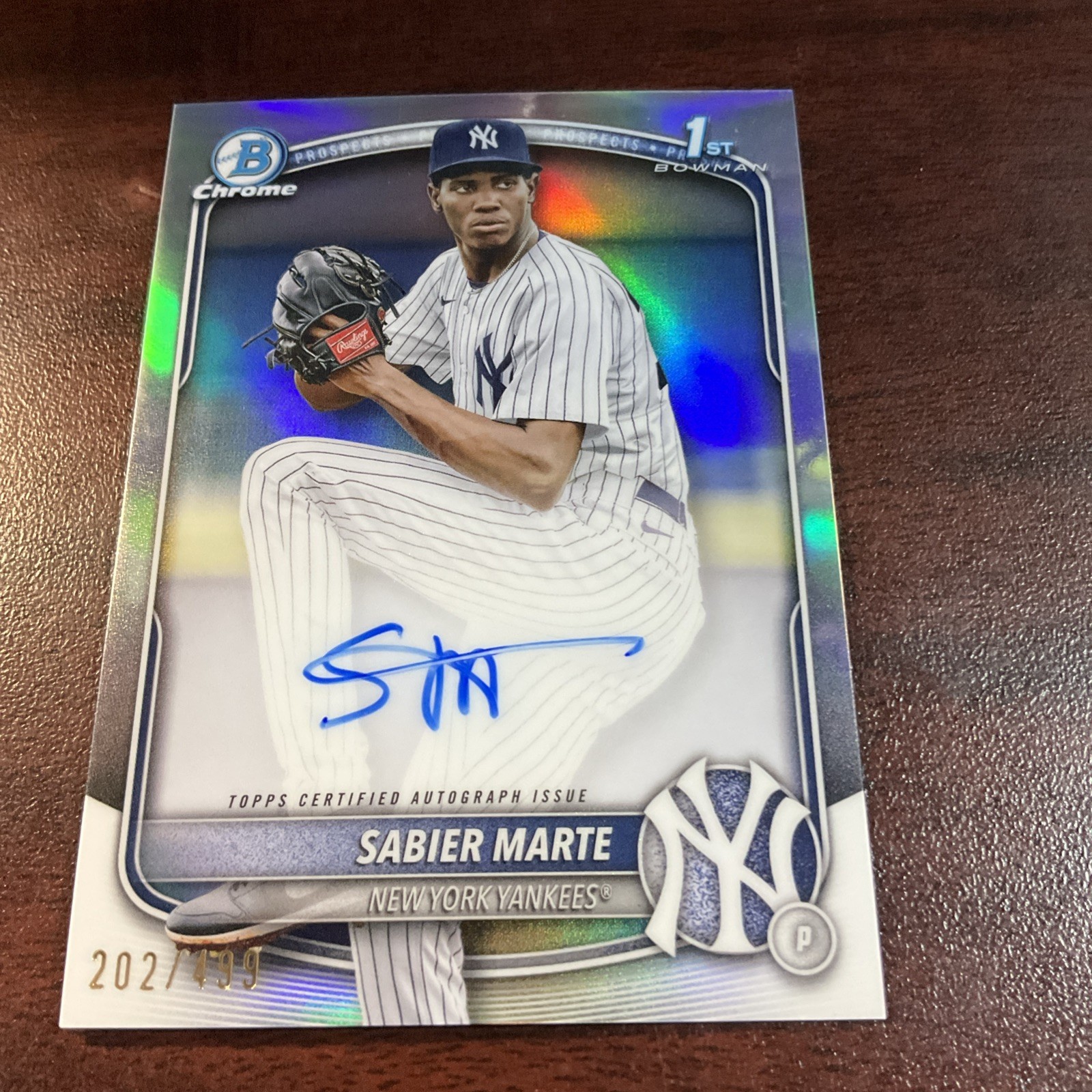 2025 Bowman Chrome Sabier Marte 1st Bowman Refractor Auto /499 Yankees CLEAN 🔥