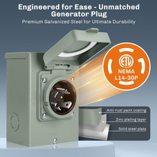 30 Amp Generator Power Inlet Box NEMA L14-30P for 3R 4-Prong Generator Cord, 125