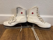 Vintage Sherbrooke Figure Ice Skates Girls Unknown Size White Skates Maple Leaf