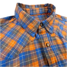Orvis Trout Bum Shirt Mens M Orange Blue Plaid Pearl Snap Western Performance