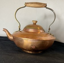 Bollitore teiera rame vintage made in Portugal manico legno rustico arredamento casale