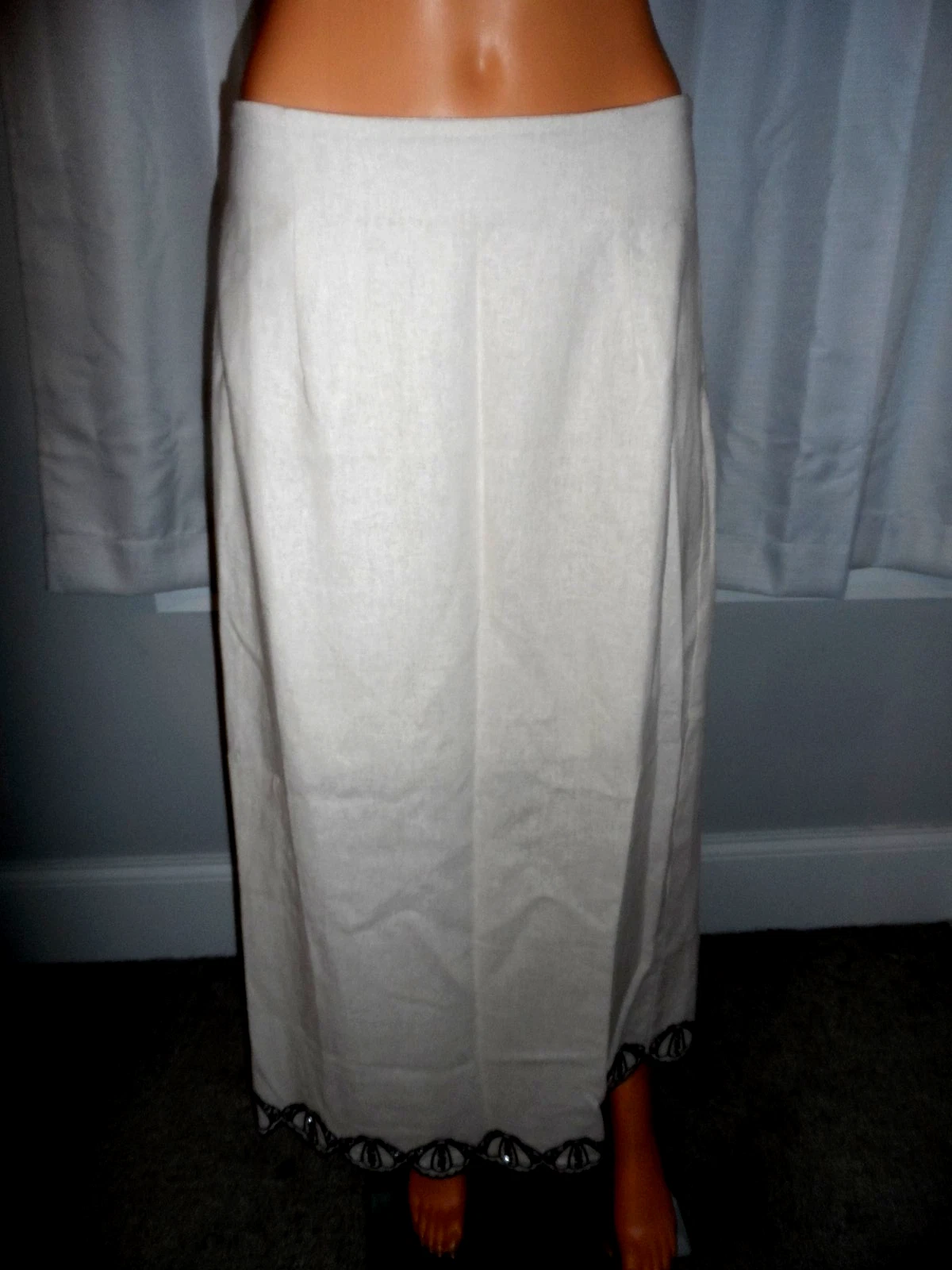 Pretty Joie size 8 cream linen blend embroidered midi skirt lined women NWOT