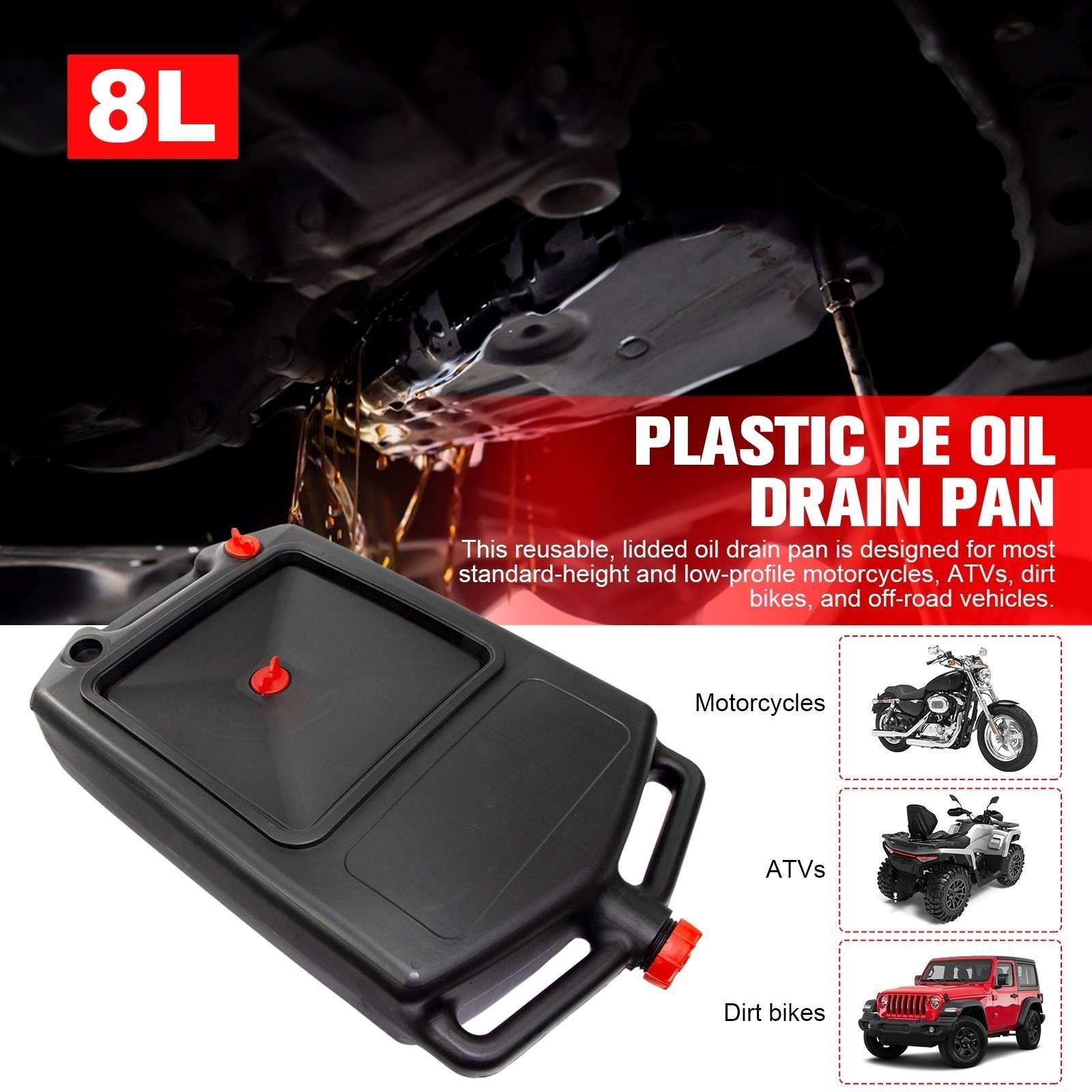 Drain Container, Fits Most Atv's Tractors, L