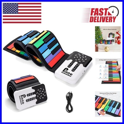 Rechargeable 49-Key Roll-Up Keyboard for Beginners: Fun Rainbow Music Experience